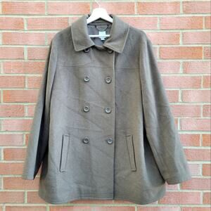 J. Jill Double Breasted Brushed Wool Brown Olive Pea Coat 2X